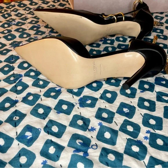 NIB Jimmy Choo Olesia 95 Leather Pump Black Gold Chain - Picture 7 of 10